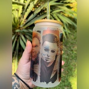 Halloween 16oz Glass Ice Coffee Tumbler with Bamboo Lid and Glass Straw